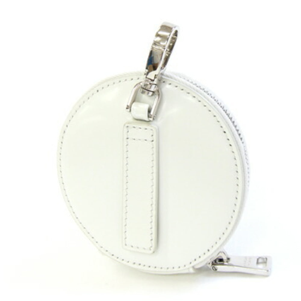 Prada Mini Pouch Wallet/Coin Case 1TL431 White Leather Coin Purse Accessory Bag Charm Round Keychain Triangle Plate PRADA | Handbag Attachment Carabiner — Like New