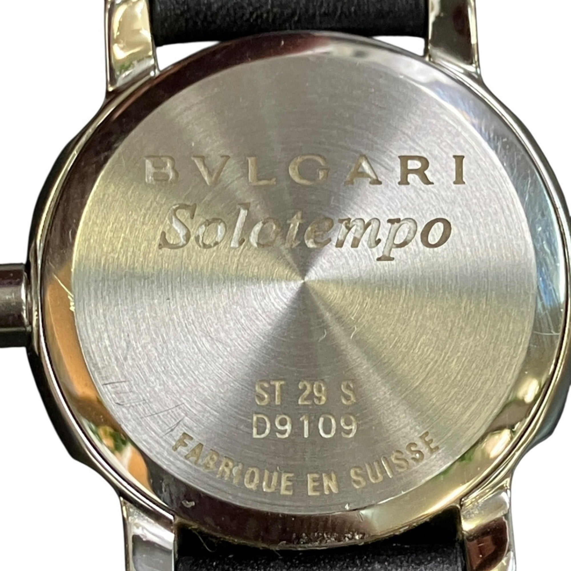Bulgari BVLGARI Solo Tempo Watch, Total Weight 24.8g, Stainless Steel, Genuine Leather Strap, Quartz Movement, Black Dial, ST29S — Good