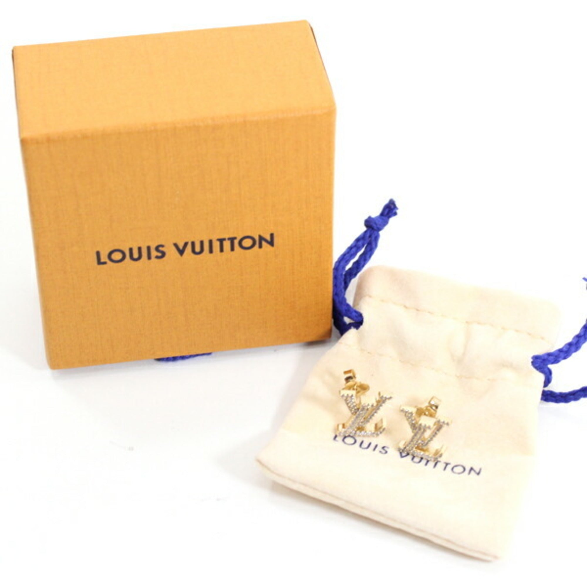 Louis Vuitton Earrings - LV Iconic Strass M00609 Gold Rhinestone Women's LOUIS VUITTON T5823 — Like New