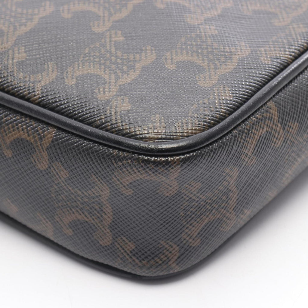 Celine Triomphe Medium Messenger Bag, Shoulder Coated Canvas and Leather, Women's, Black Brown, 194502