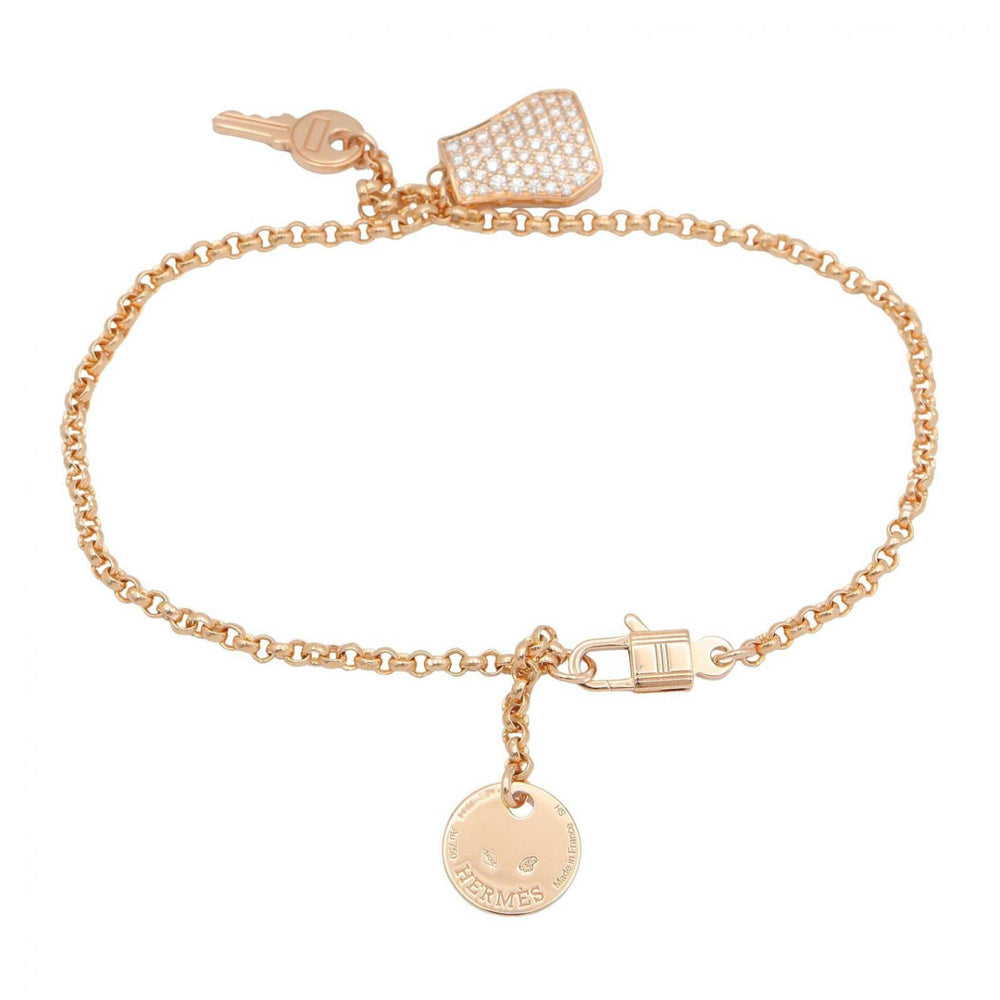 Hermes Kelly Clochette Small Bracelet PM Accessory 18KPG (Pink Gold) Diamond Women's Clear Gold Tone H220463B 00SH — Like New