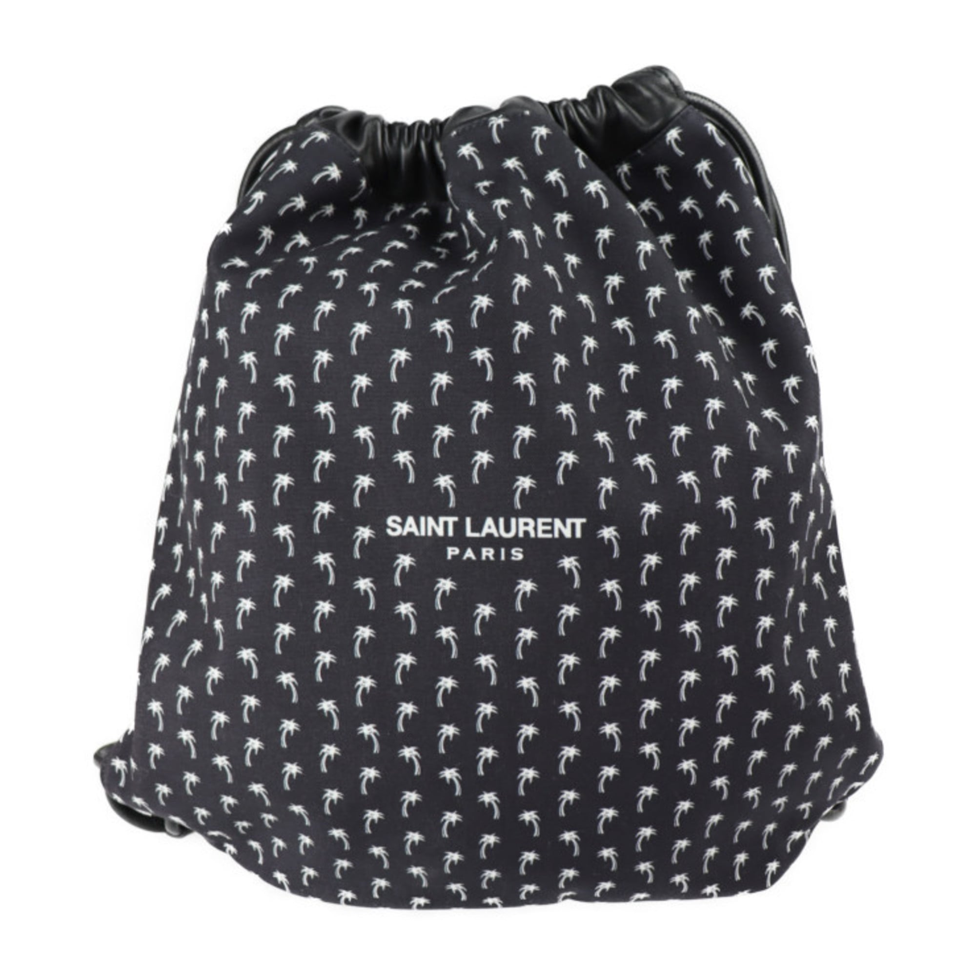 Yves Saint Laurent SAINT LAURENT PARIS Saint-Laurent Paris Backpack Daypack 553919 HPQ4E 1070 Canvas Lambskin Black Drawstring Palm Tree Pattern — Like New