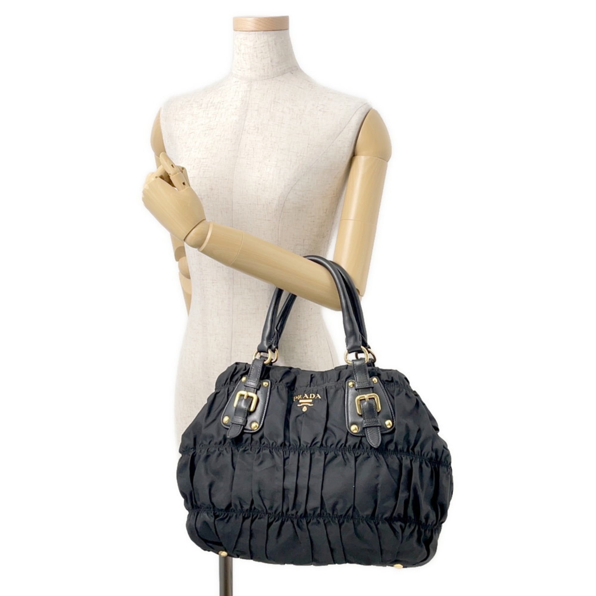 Prada Gathered Nylon Tote Bag BN2346 PRADA 2-Way Black