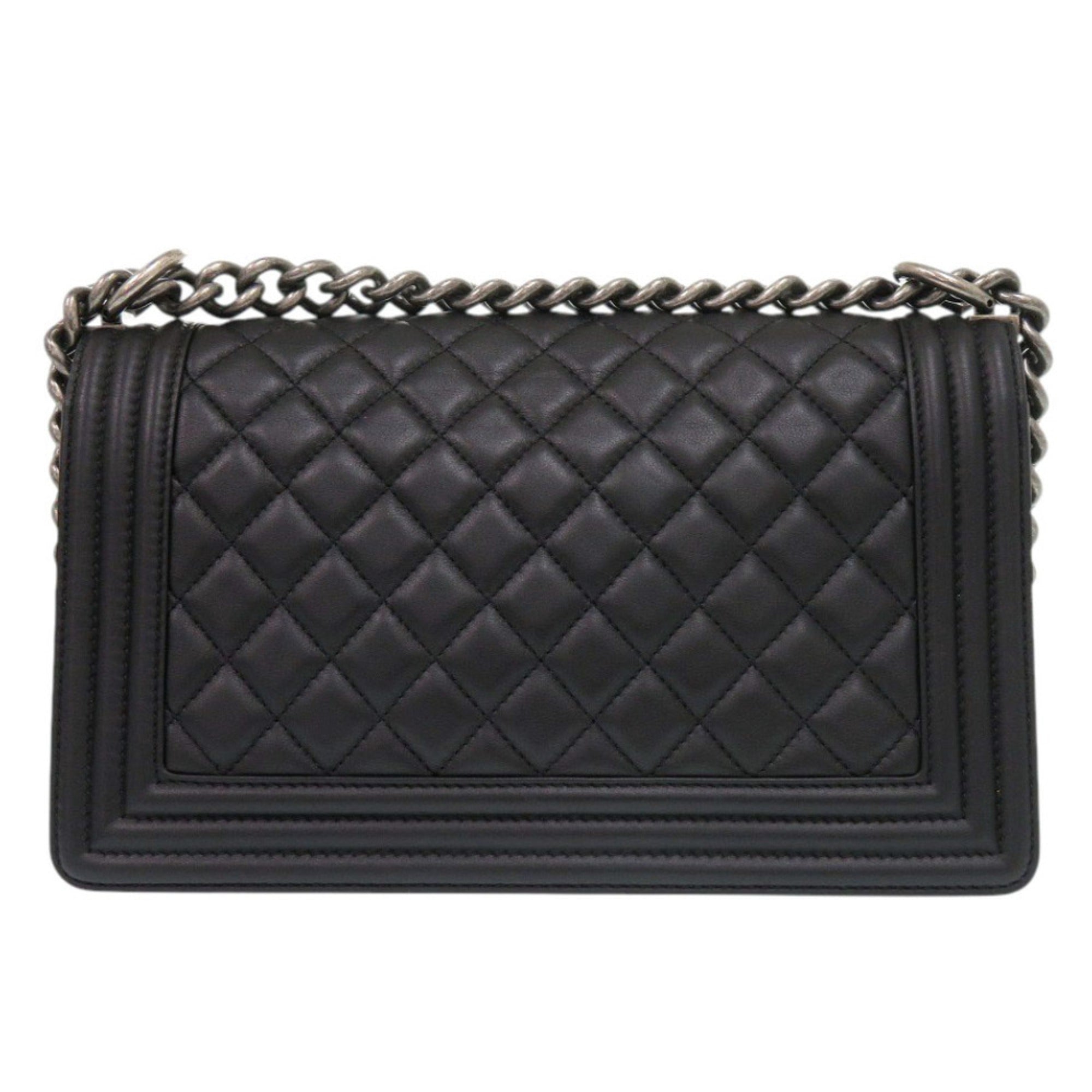 Chanel Boy 25 Coco Mark Lambskin Black Random Plate Shoulder Bag 0269CHANEL — Like New