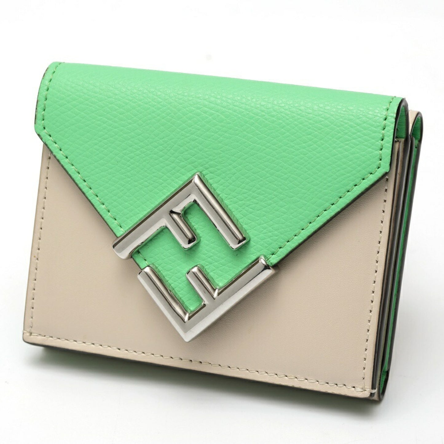 Fendi FF Diamond Wallet Trifold 8M0480 Light Green Beige S-159382
