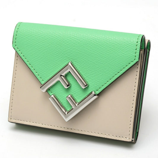 Fendi FF Diamond Wallet Trifold 8M0480 Light Green Beige S-159382