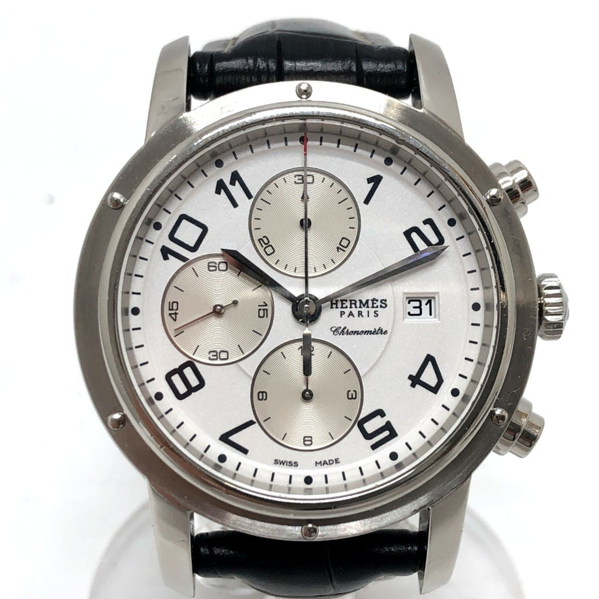 HERMES CP1.910 Clipper Chrono Automatic Chronograph Date Wristwatch Watch SS Men's Silver — Good