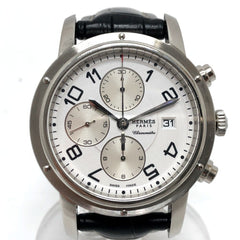 HERMES CP1.910 Clipper Chrono Automatic Chronograph Date Wristwatch Watch SS Men's Silver — Good