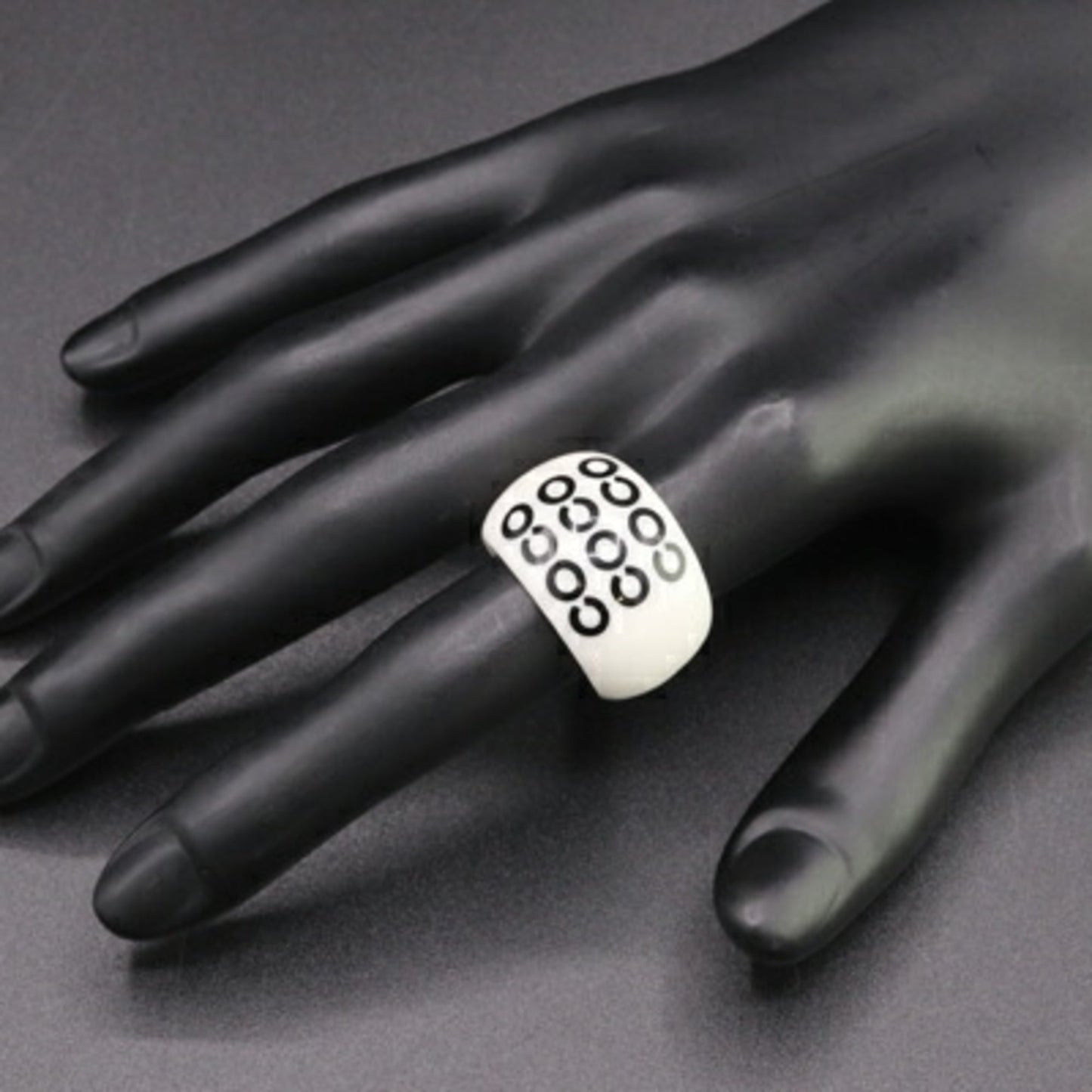 Chanel COCO Ring A16507 Ivory Black 01P 2001 Model Size 13/US 6.5-7 Women's CHANNEL