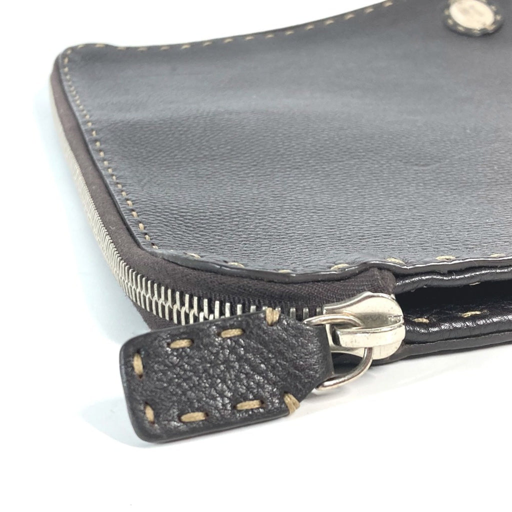 FENDI Selleria L-shaped clutch bag in leather for men, dark brown