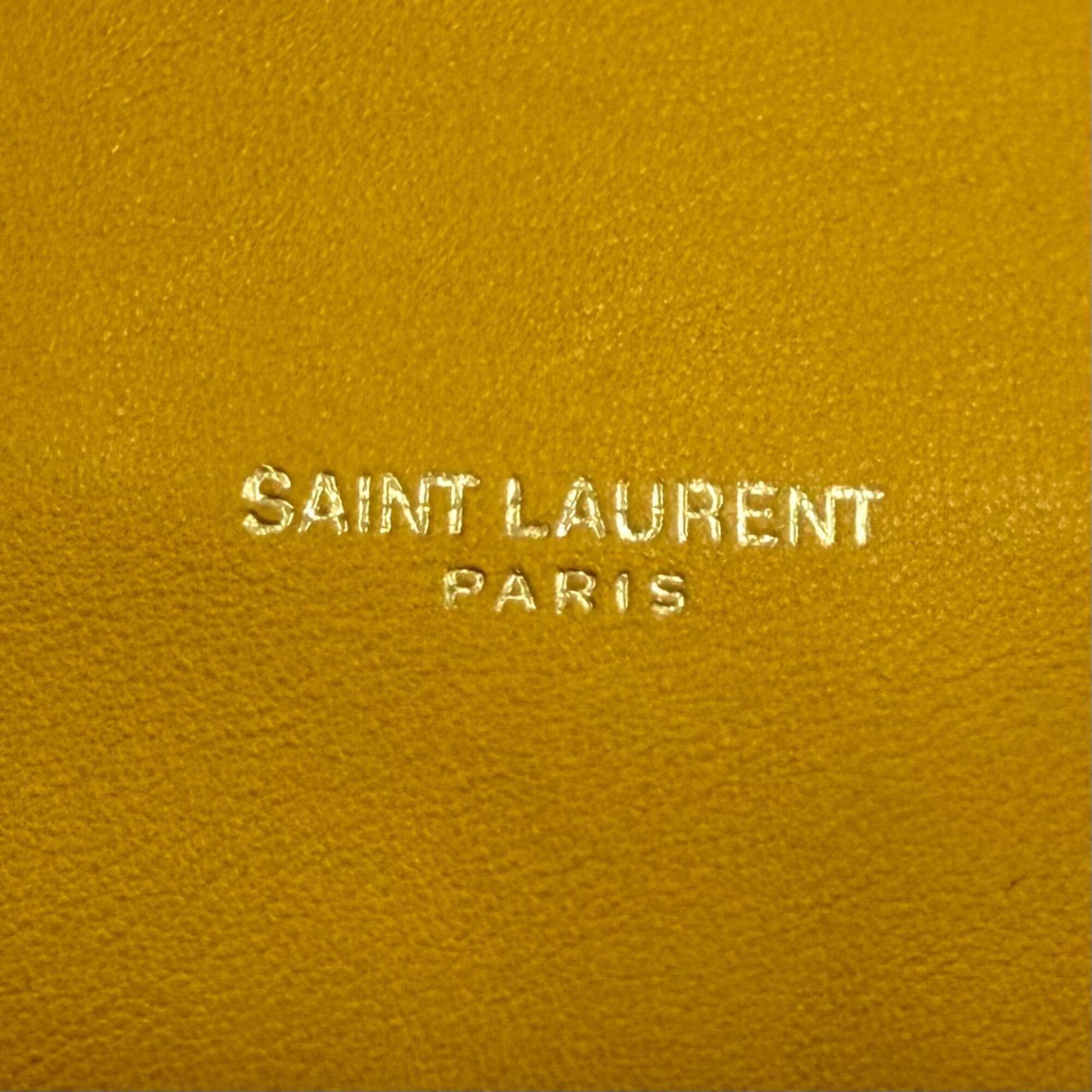 Yves Saint Laurent SAINT LAURENT PARIS 640714 Drawstring Leather Chain Shoulder Bag, Yellow, Made in Italy, Women's, with Dust Bag — Like New
