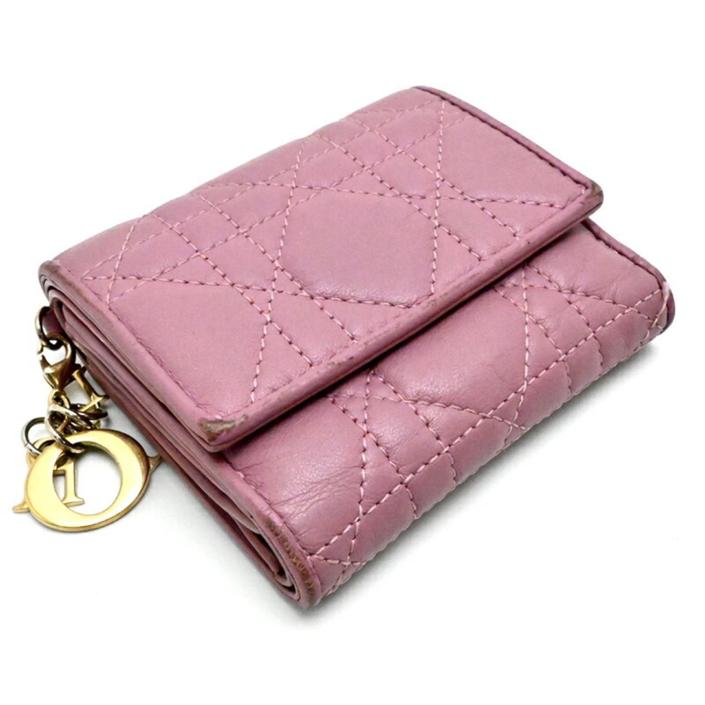 Christian Dior Lotus Wallet Women's Tri-fold S0181 ONMJ Leather Dark Pink