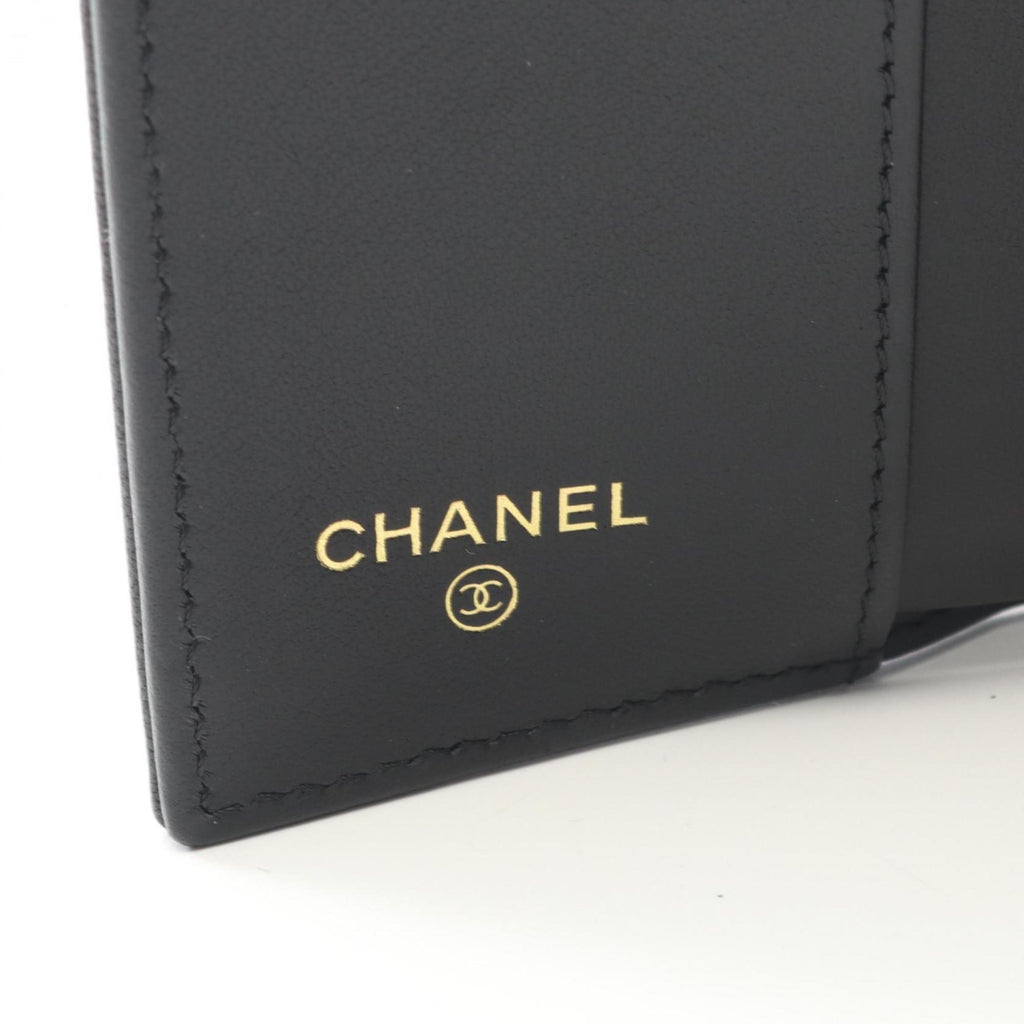 CHANEL Coco Mark Tri-fold Wallet Leather Women's Black