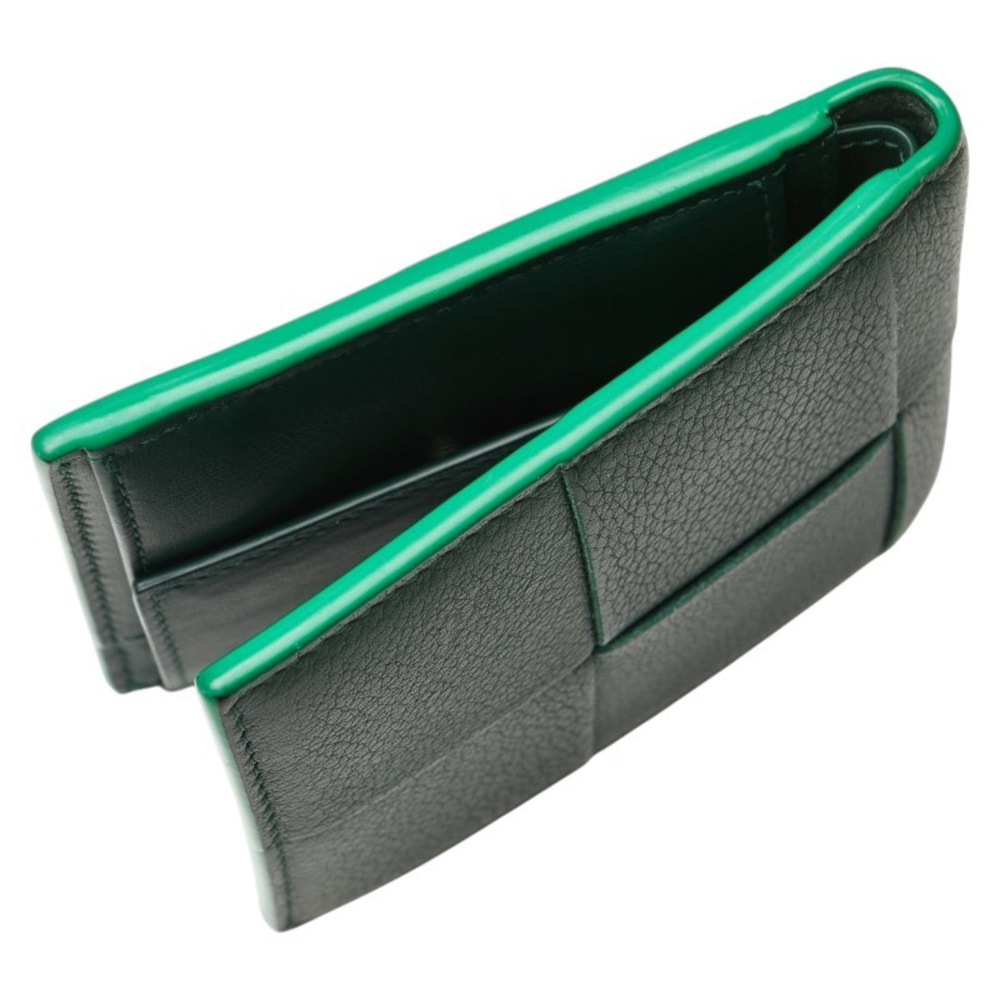 Bottega Veneta Maxi Intrecciato Cassette Bi-fold Wallet in Emerald Green Leather for Women