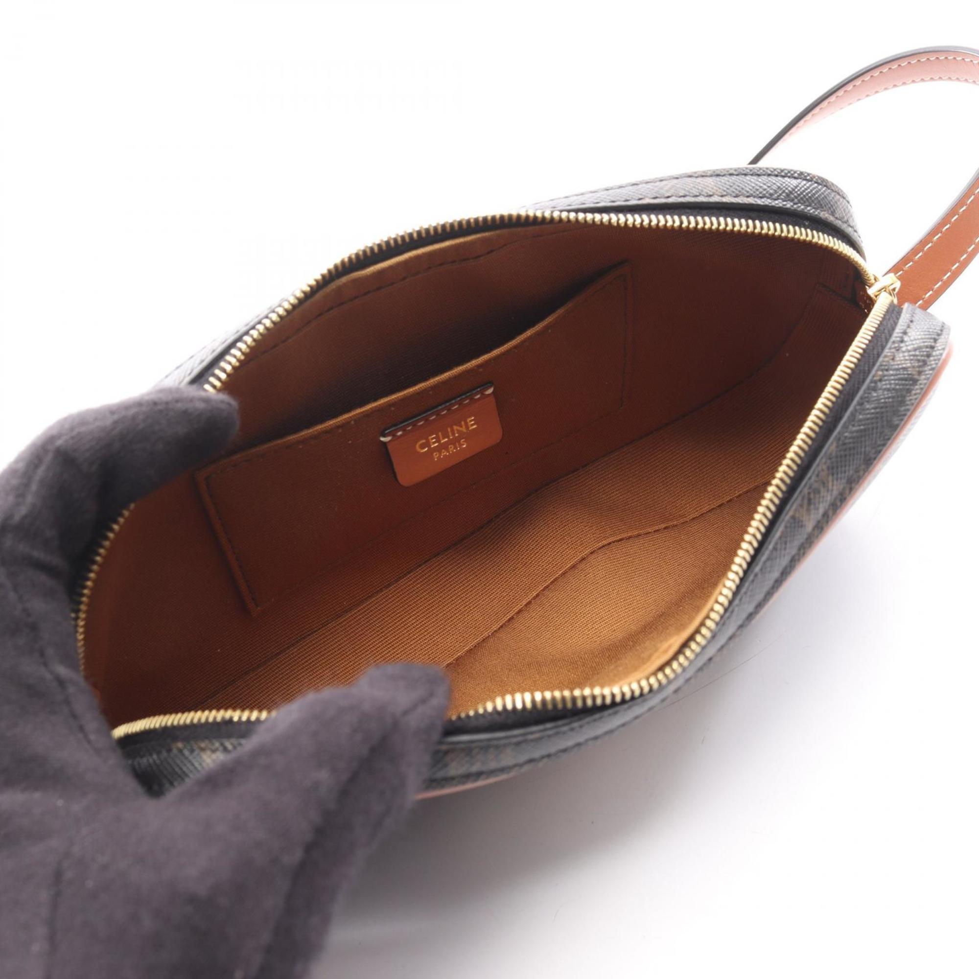 Celine Cuir Triomphe Mini Camera Bag Shoulder Bag, Coated Canvas and Leather, Women's, Black, Brown, Multicolor