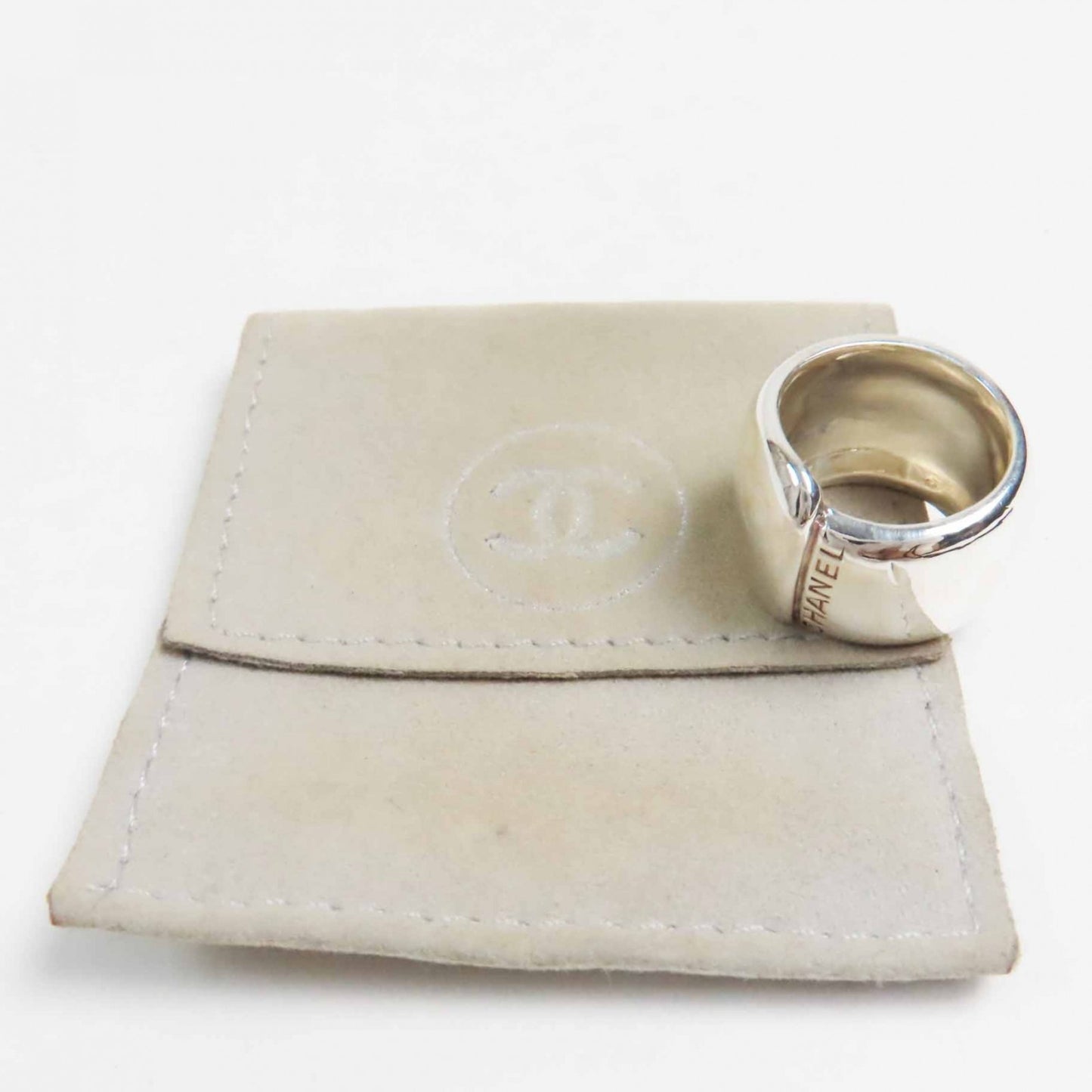 CHANEL Vintage Logo Ring, SV925 Silver, 18g, Women's