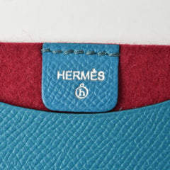 Hermes Flat Pouch / Pass Case HERMES Petit Ash Vaux Epson Blue Red — Like New