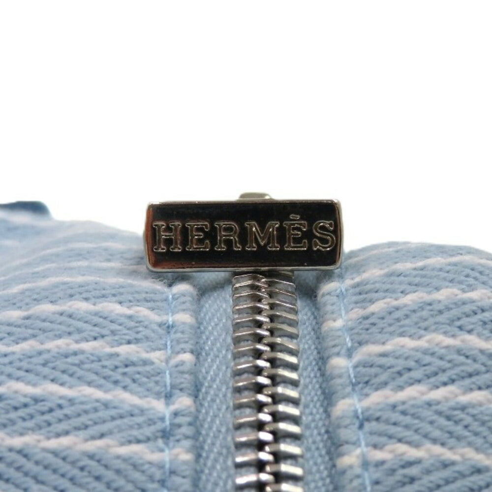 Hermes Like new Hermès Cabriole To-Go MM cotton pouch in white and blue. 1009 — Like New