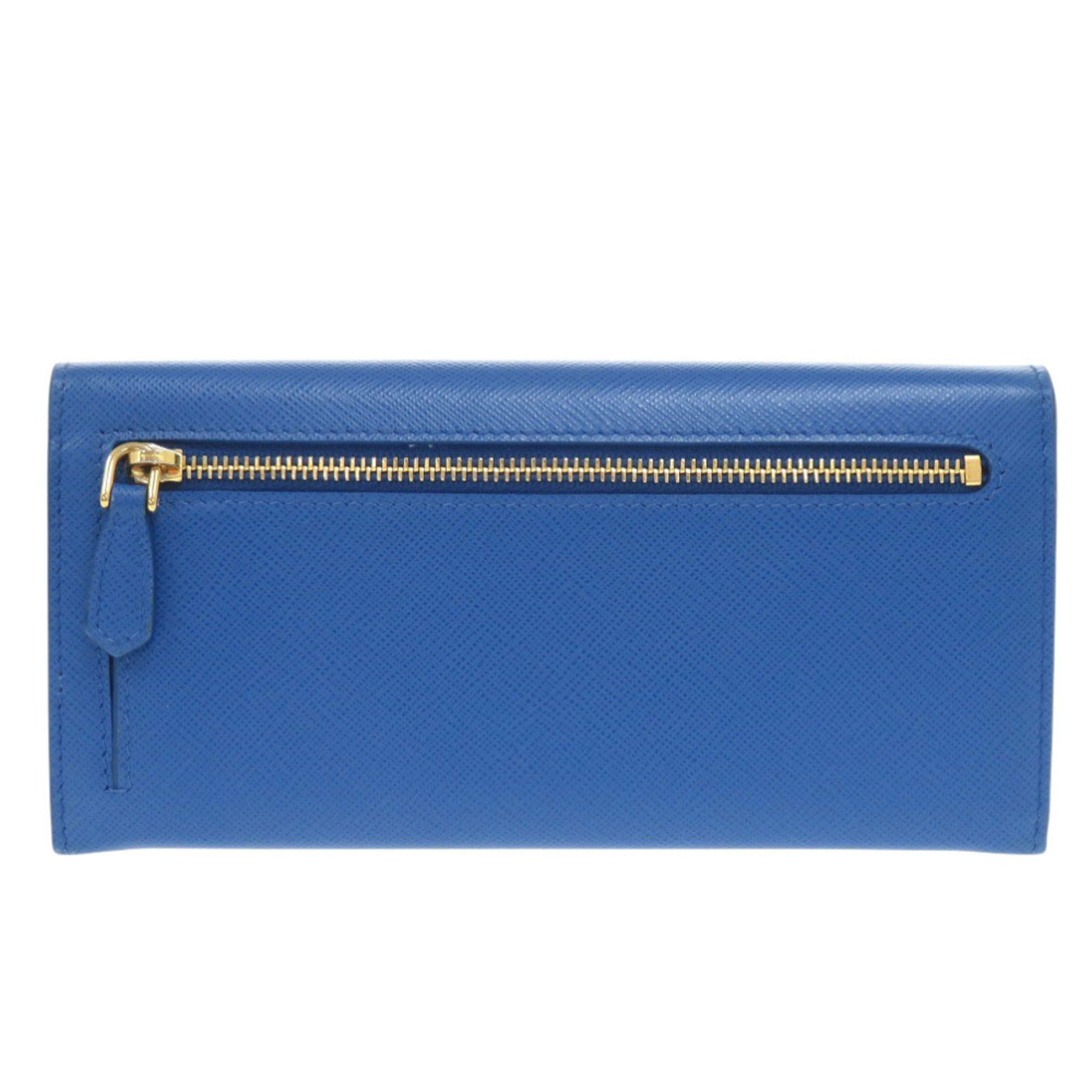 Prada 1MH132 Saffiano Shine Leather Blue Long Wallet 0350 PRADA