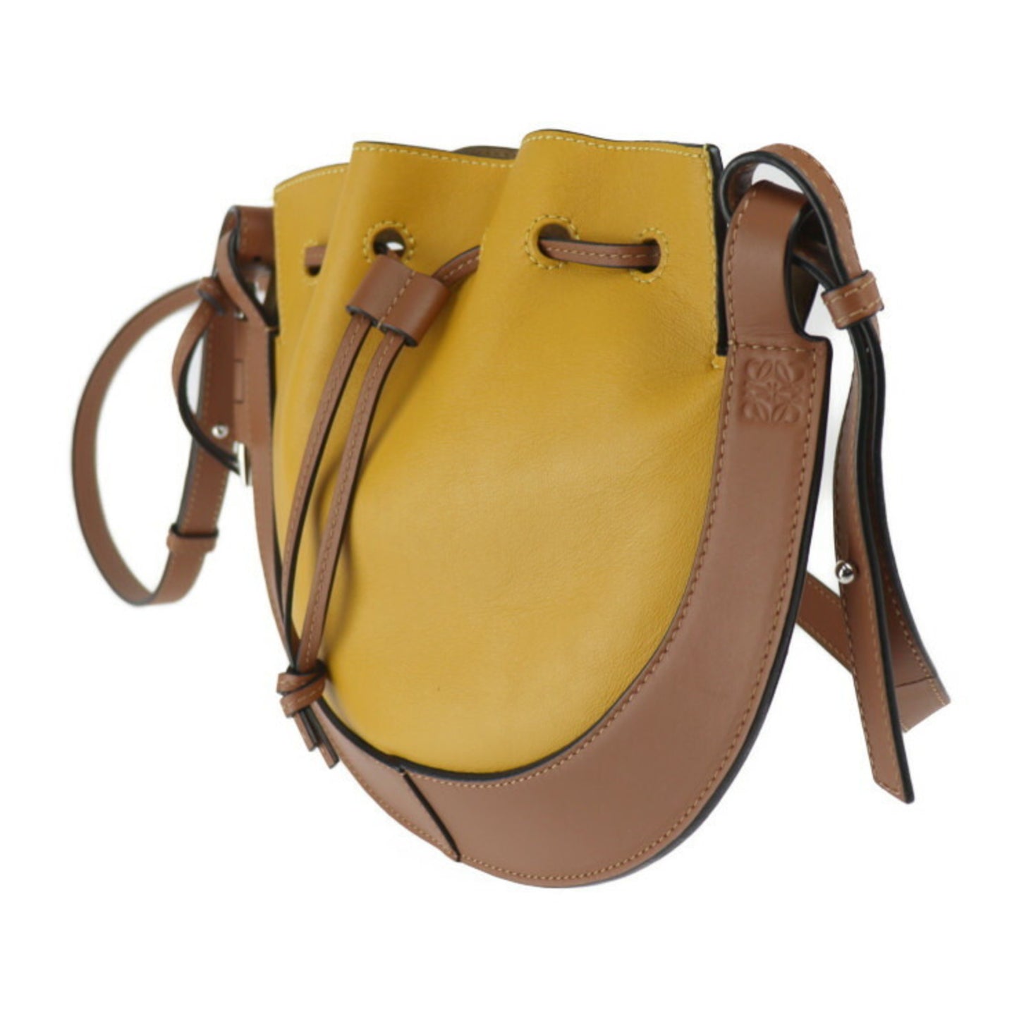LOEWE Horseshoe Shoulder Bag A826303X03 Leather Yellow Brown Drawstring