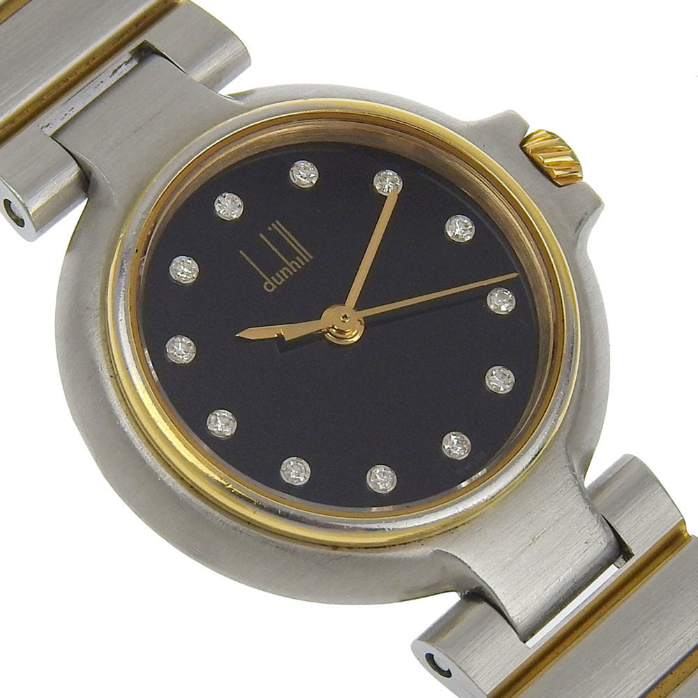 Dunhill Millennium Watch 12P Diamond Stainless Steel x Gold Plated Quartz Analog Display Black Dial Ladies — Good