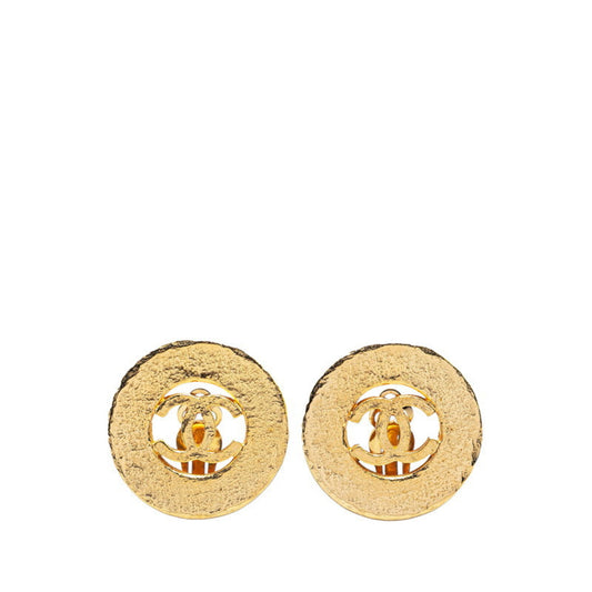 Vintage Chanel Coco Mark Round Circle Earrings, Gold Plated, Women's, CHANEL