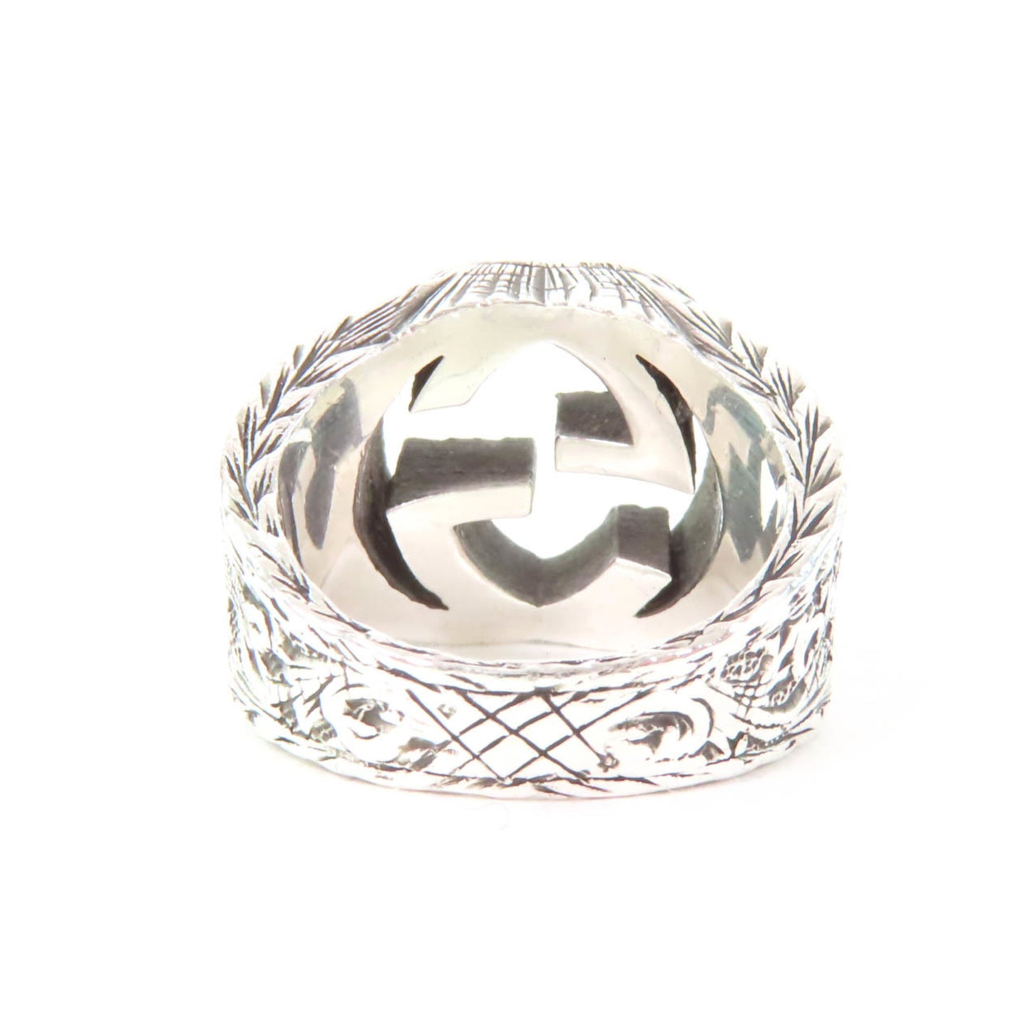GUCCI 455302 Interlocking G Arabesque Ring, AG925 Silver, Size 9, Made in Italy, Women's