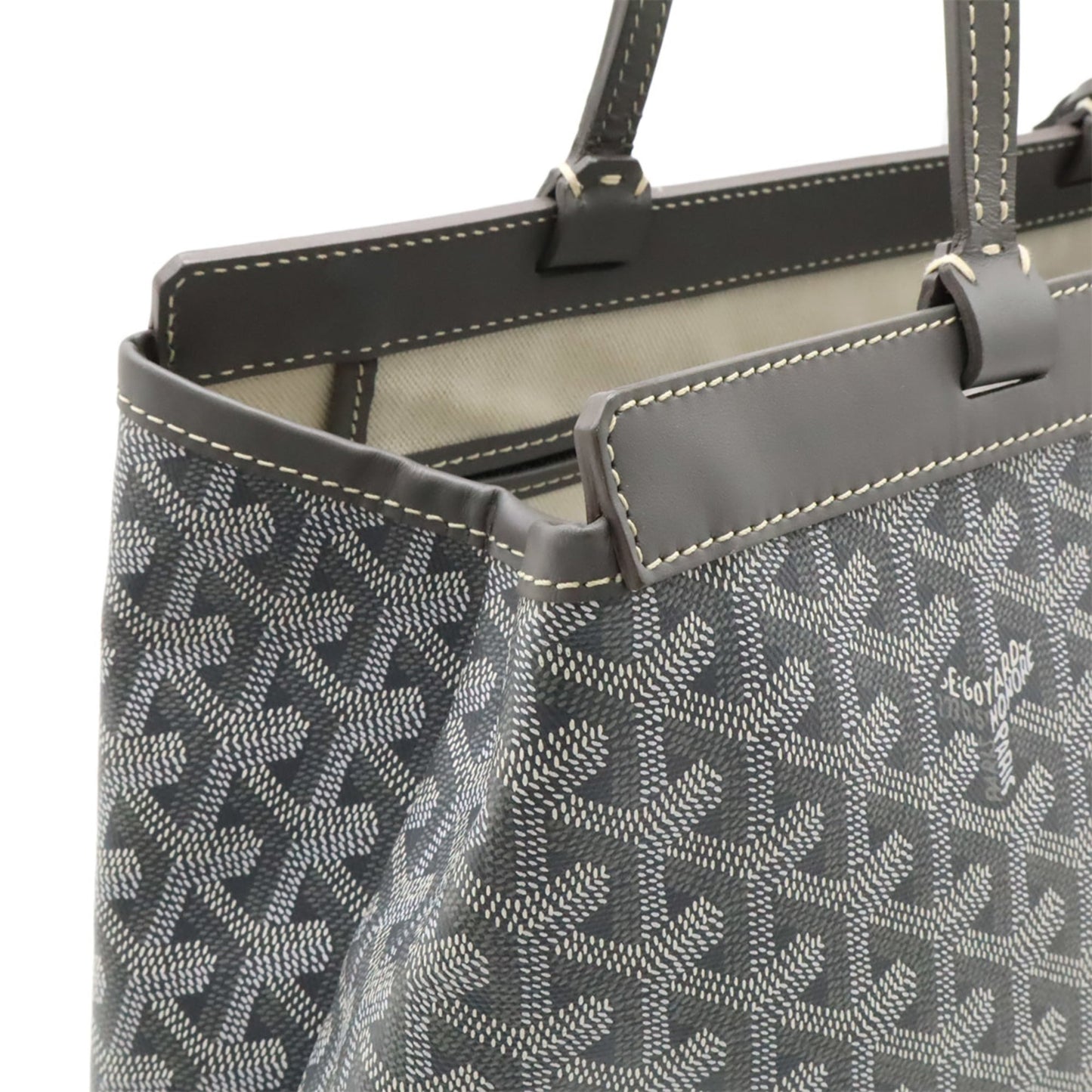 GOYARD Bellechasse Beyod PM Tote Bag Shoulder Herringbone Pattern PVC Leather Gray Black White