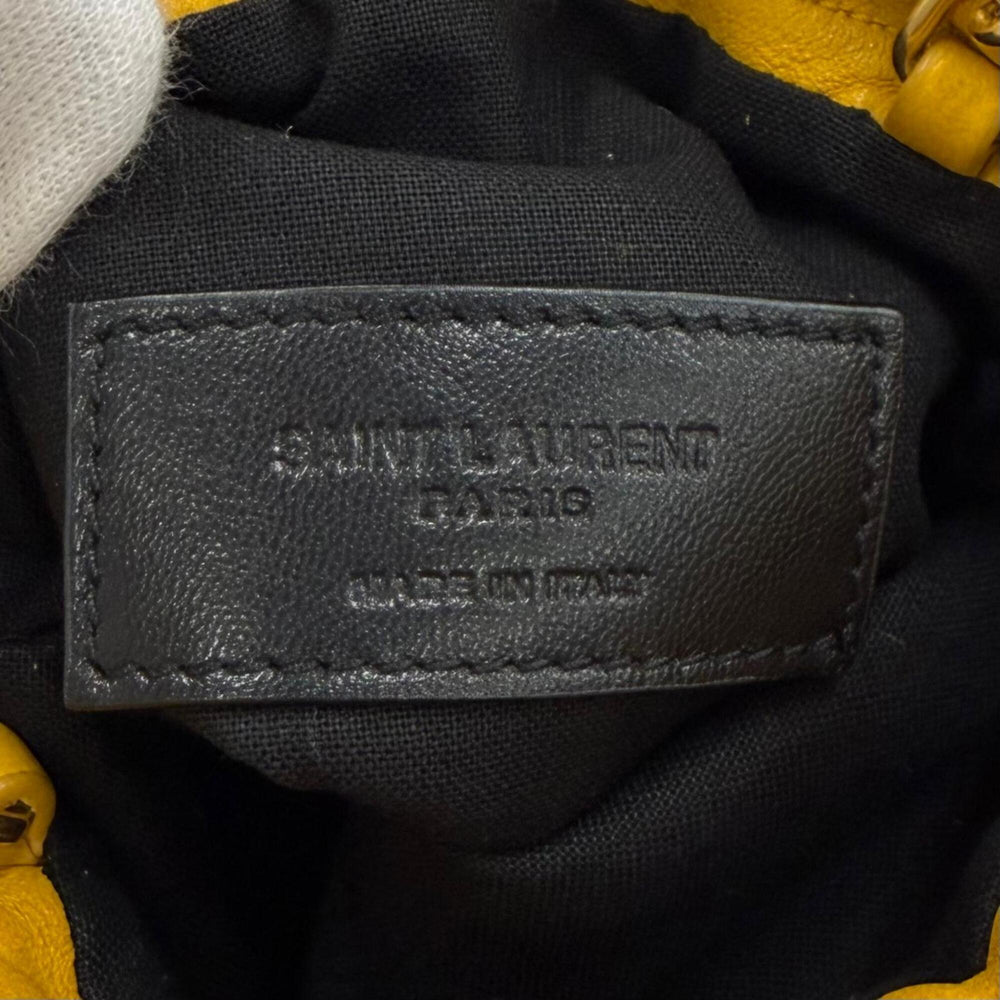 Yves Saint Laurent SAINT LAURENT PARIS 640714 Drawstring Leather Chain Shoulder Bag, Yellow, Made in Italy, Women's, with Dust Bag — Like New