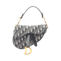 Christian Dior Dior Saddle Bag Mini Oblique Jacquard Handbag Canvas Leather Women's Ivory Navy