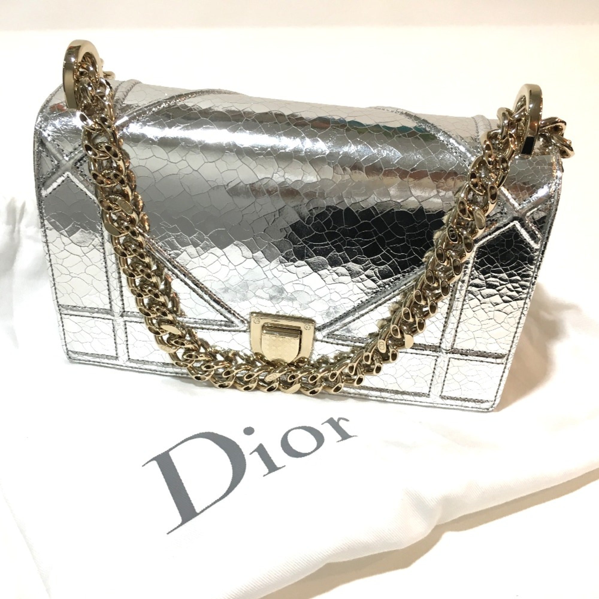 CHRISTIAN DIOR Small flap bag Bag Chain Shoulder Shoulder Bag Silver GoldHardware — Like New