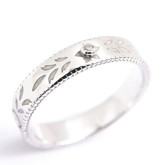 Gucci Blooms Icon Ring for Women, Single Diamond, Size 13, White Gold, Enamel, GG 750WG, GUCCI