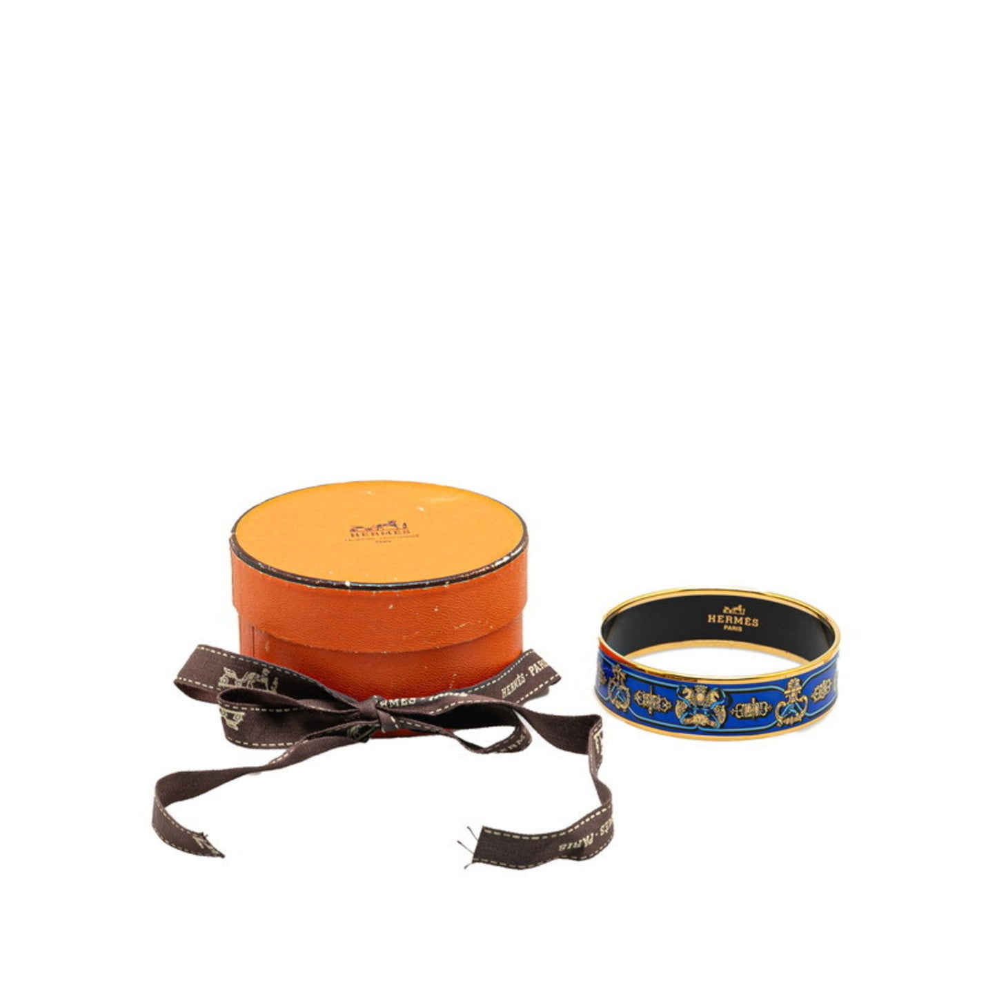 Hermes GM Emaille Bangle Blue Gold Plated Women's HERMES