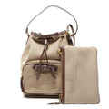 Prada Jacquard Logo Drawstring Shoulder Bag in Beige