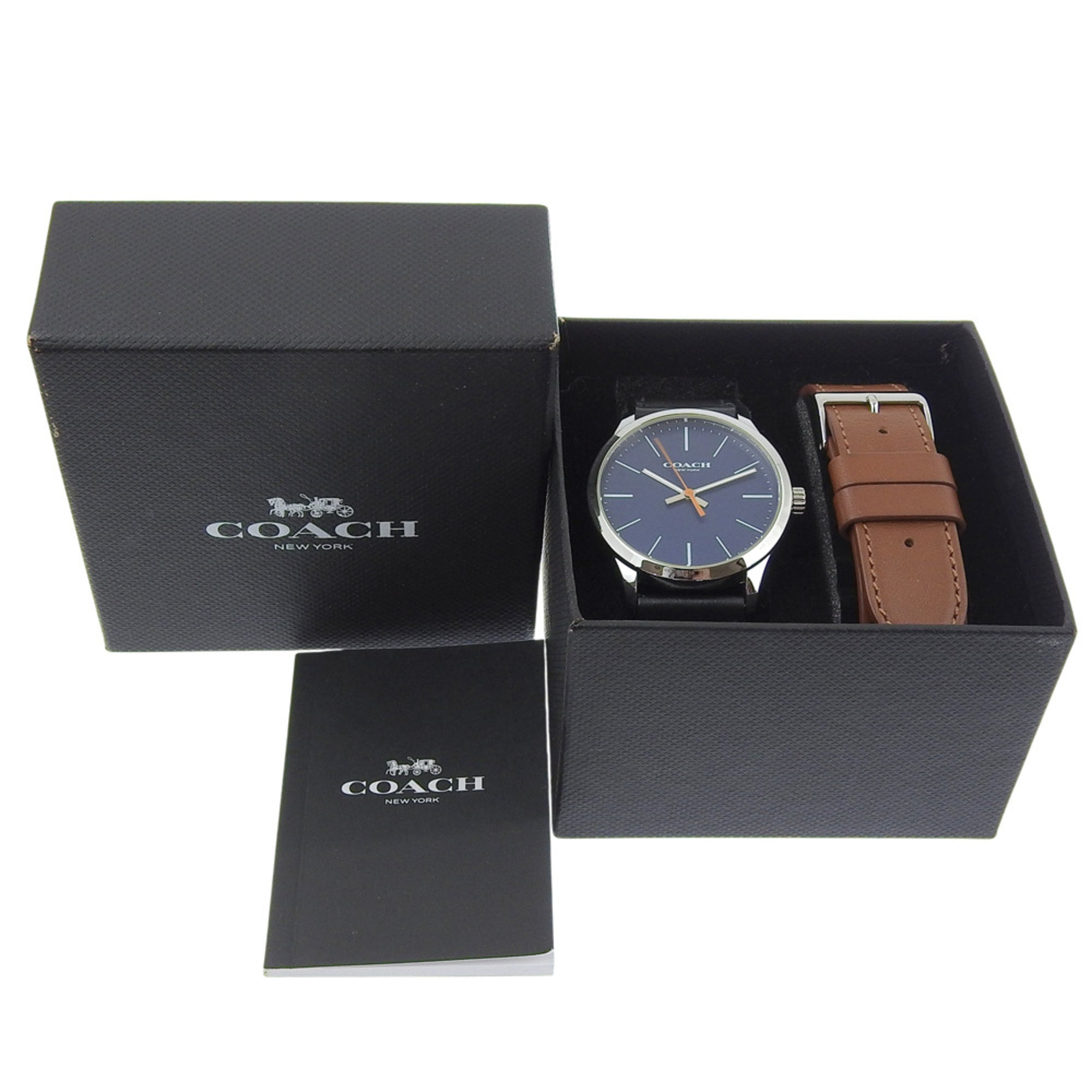 Coach watch CA.118.112.1640, stainless steel, quartz, analog display, blue dial, men's — Very Good
