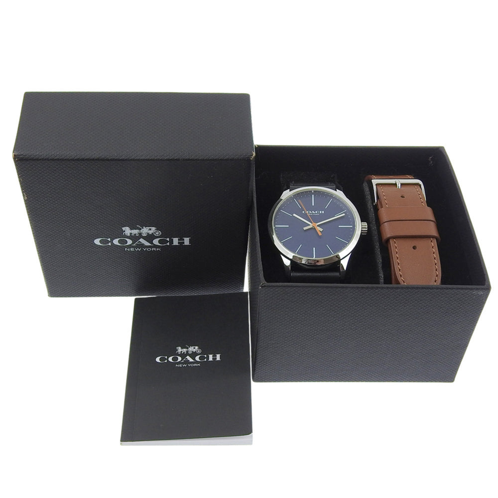 Coach watch CA.118.112.1640, stainless steel, quartz, analog display, blue dial, men's — Very Good