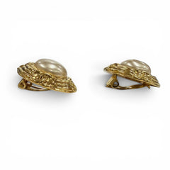 CHANEL Vintage 93A Faux Pearl Coco Mark Earrings, Gold and Ivory, Made in France, Women's, with Box — Like New