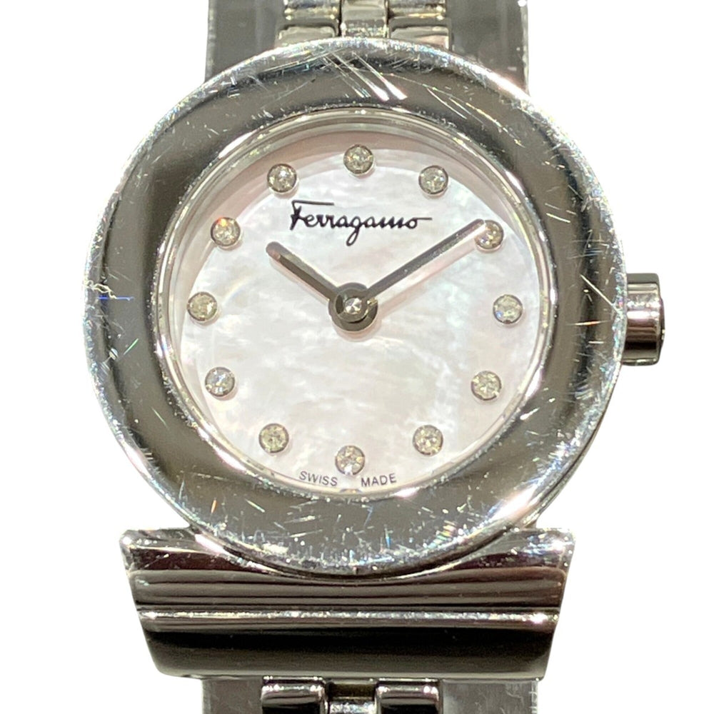 Salvatore Ferragamo Gancini watch, total weight 34.6g, stainless steel, quartz movement, pink mother-of-pearl dial, SFBF00118 — Good