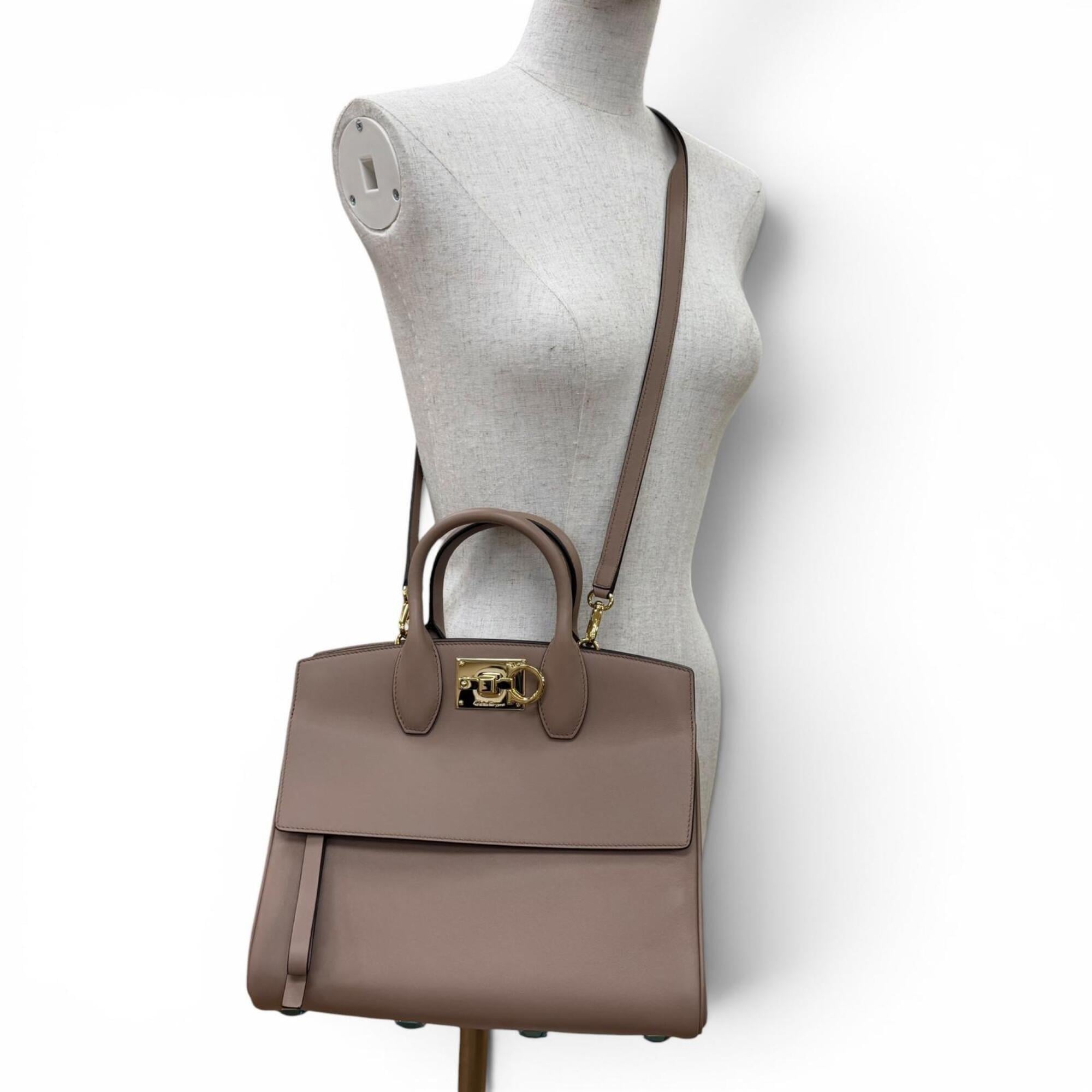 Salvatore Ferragamo Studio Gancini Soft Leather 2-Way Shoulder Bag/Handbag, Brown, Made in Italy, Women's, with Dust Bag — New - Store Return
