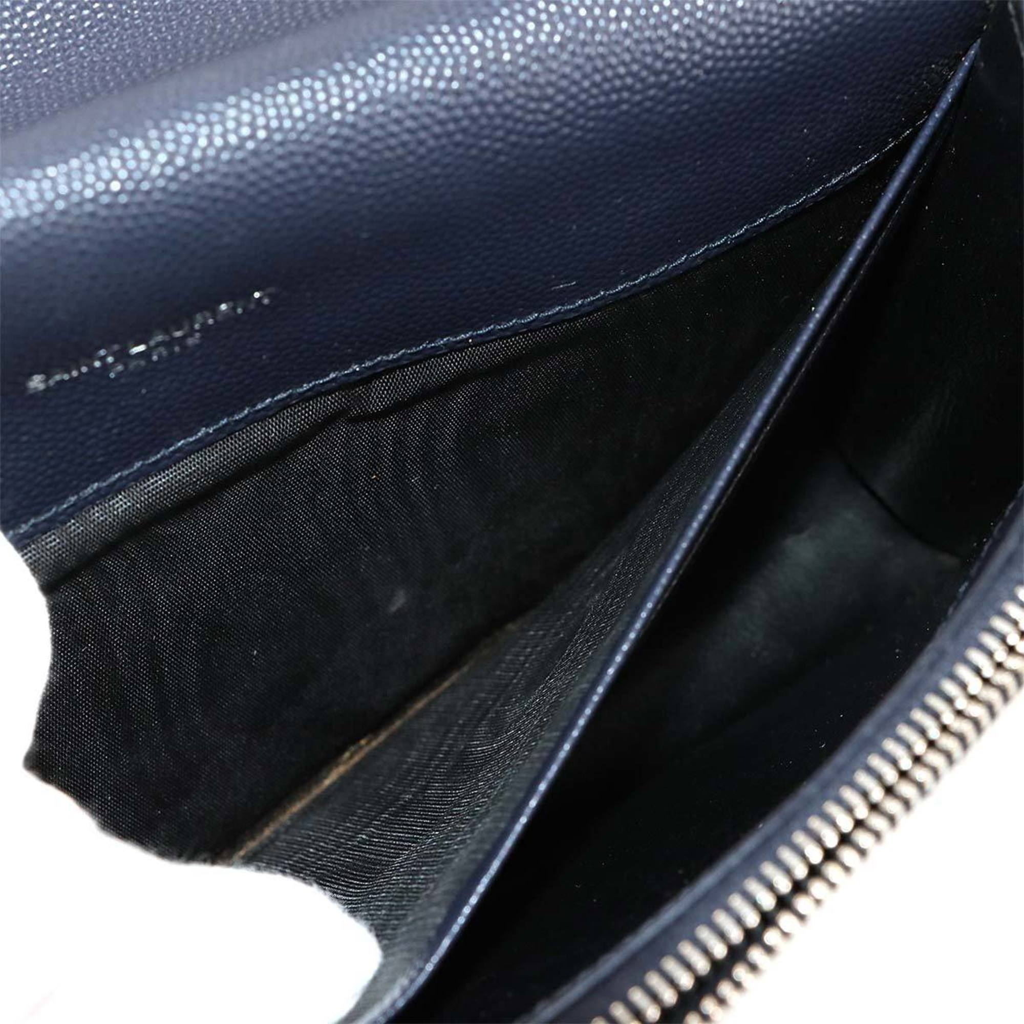 Saint Laurent Kate Chain Wallet, Bifold Long Leather, Navy Blue, 452159