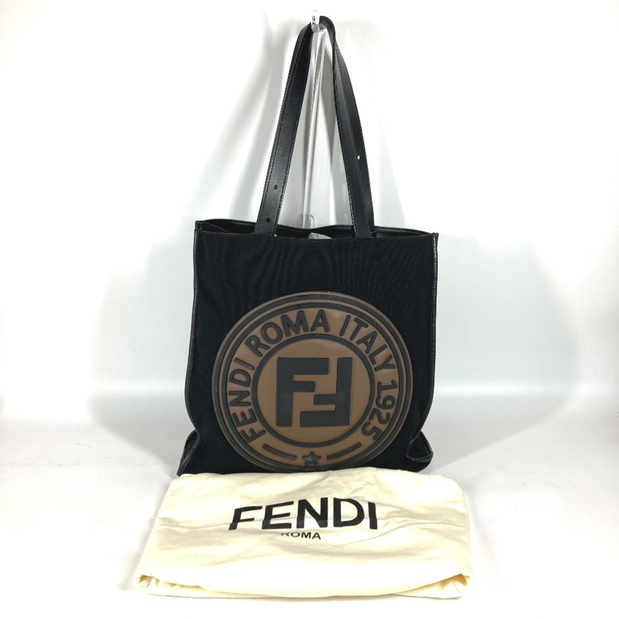 FENDI 7V35 Shoulder Bag FF Tote Canvas Leather Men's Women's Black — Like New