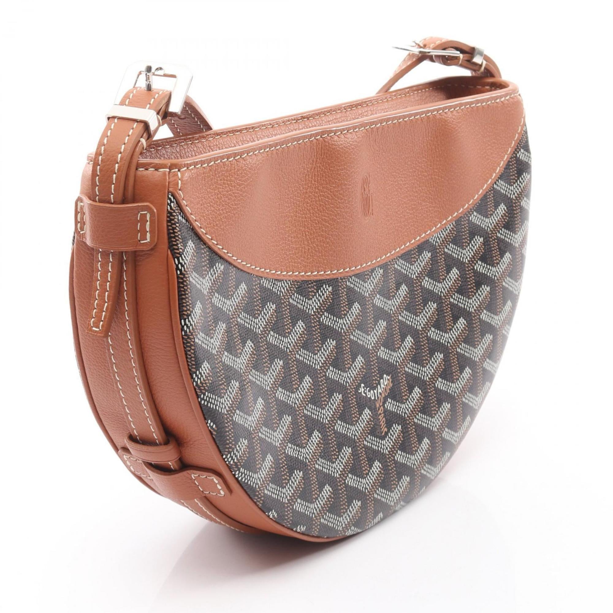 Goyard Hirondelle Shoulder Bag, Coated Canvas and Leather, Women's, Brown, Black, White, HIRONDPMLTY01CL03P