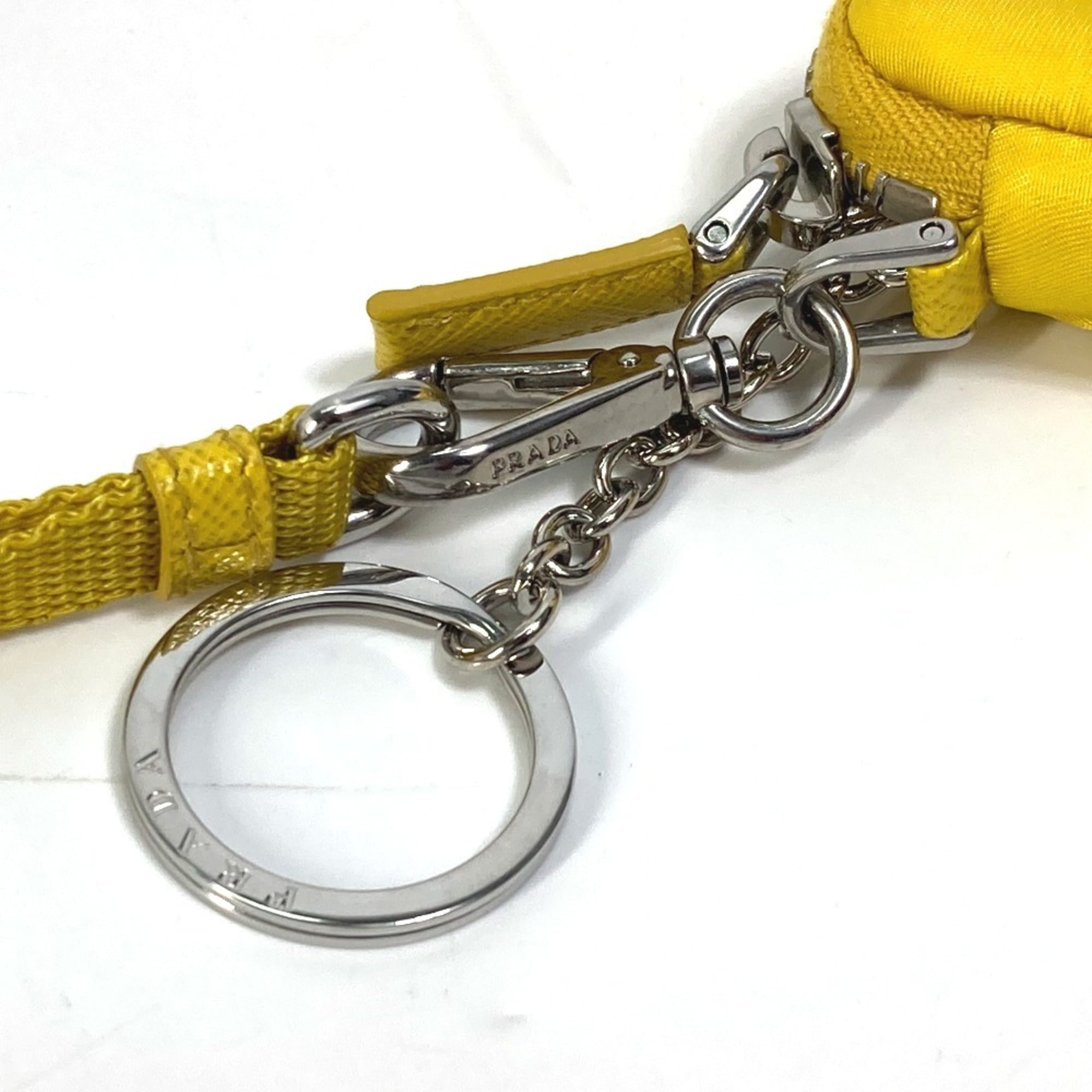 PRADA 2TT140 Triangle Plate Re Nylon with Neck Strap Key Ring Pouch Men's Yellow — New - Store Return
