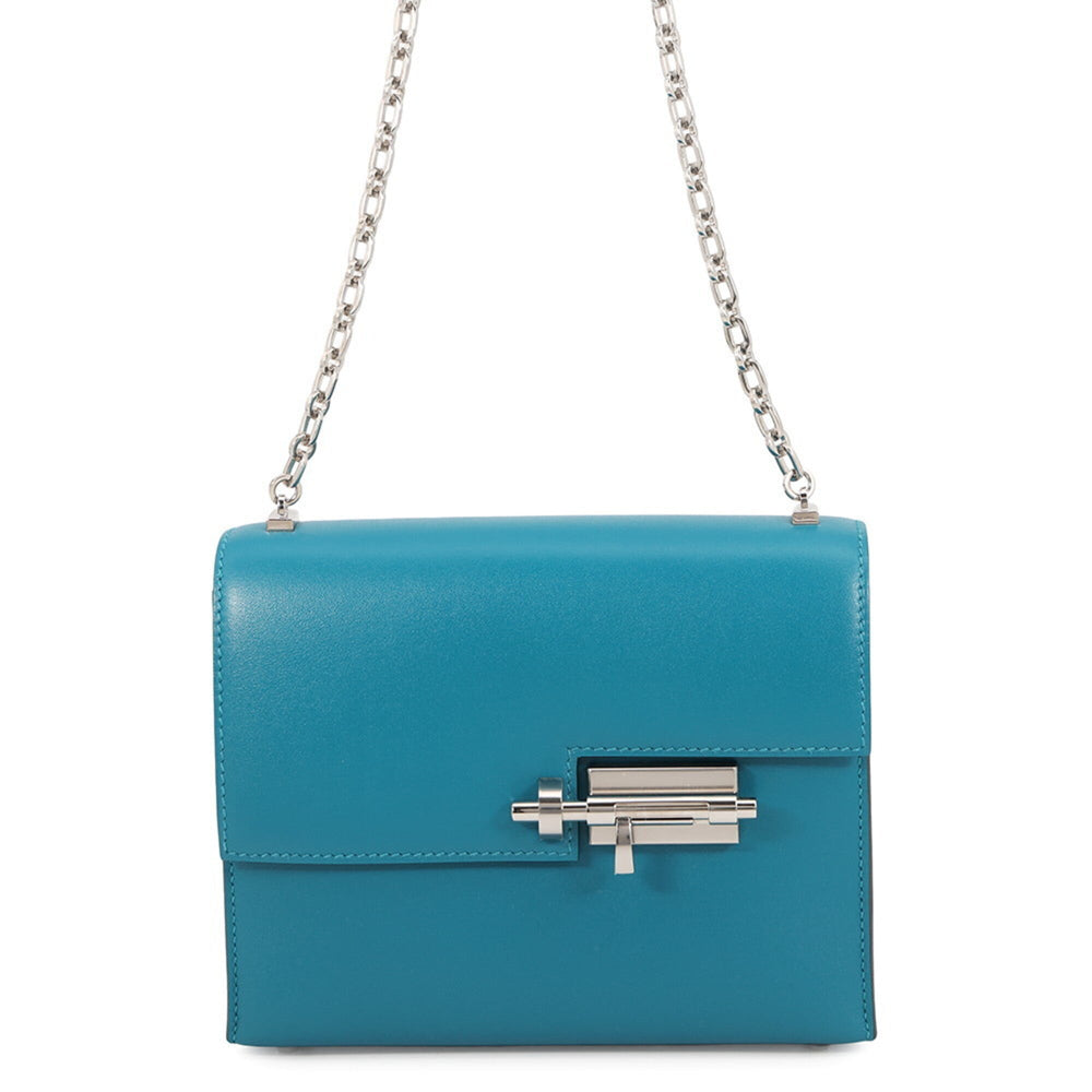 Hermes Chain Shoulder Bag Veroux Mini Blue Izmir Tadelakt C Stamp Handbag HERMES — Like New