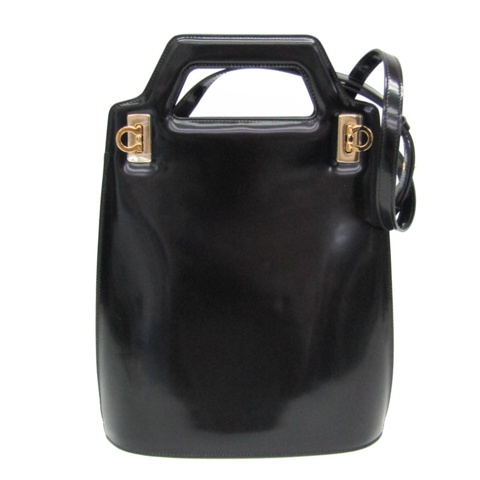 Salvatore Ferragamo Gancini Wanda DH-21 3483 Women's Leather Handbag,Shoulder Bag Black — Like New