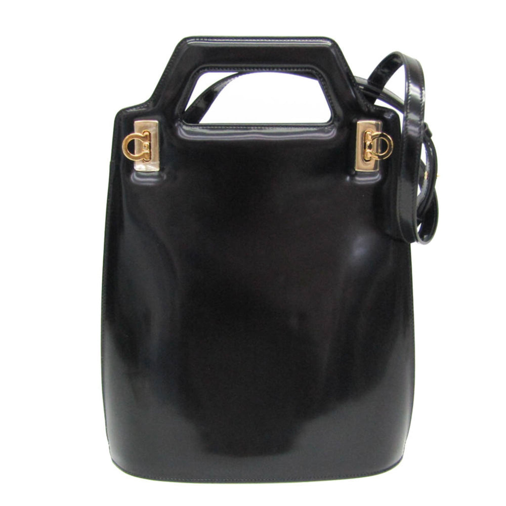Salvatore Ferragamo Gancini Wanda DH-21 3483 Women's Leather Handbag,Shoulder Bag Black — Like New