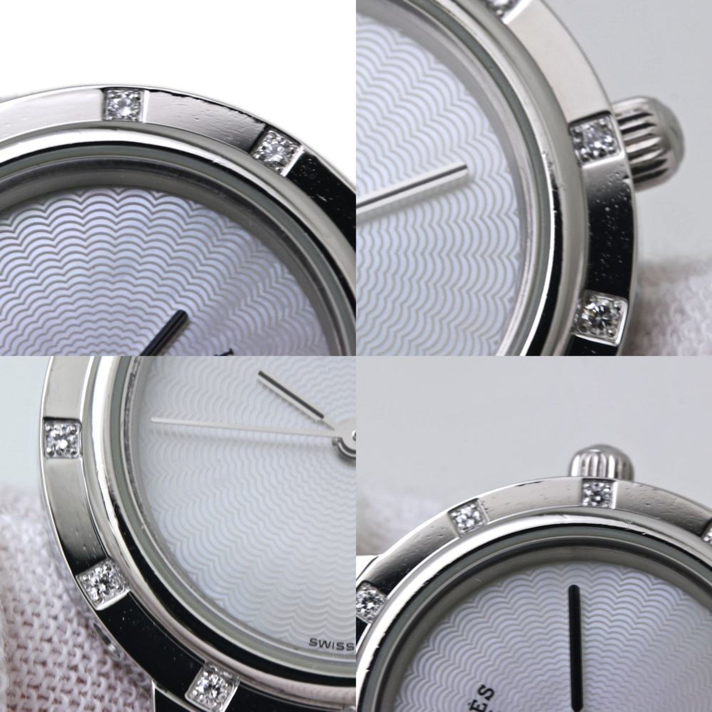 HERMES Clipper Nakreh (old buckle) women's watch CL4.230.215 3869 with 12 diamond bezel and bracelet in stainless steel (40047)