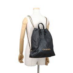 Chanel Backpack, 22 Large, Shiny Calf Leather AS3313, CHANEL Handbag, Black, Women's — Like New