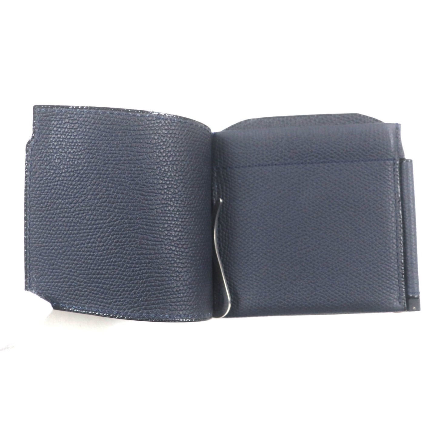 Valextra Double Money Clip Leather Wallet/Billfold in Dark Navy with Silver Hardware, Includes Box and Dust Bag, Made Italy for Men