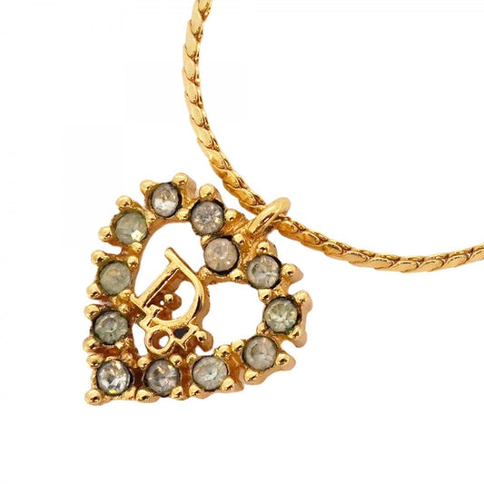 Christian Dior necklace with heart motif, gold plated rhinestones, for women.